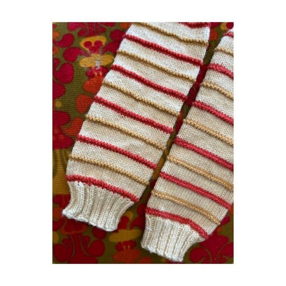 Vintage Knit Legwarmers 70s 80s Ivory Red Yellow Retro - Picture 2 of 3